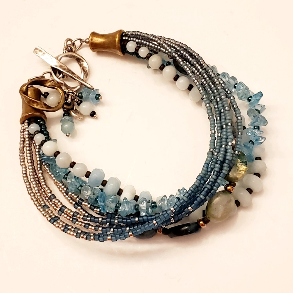 Multi-Strand Blue Bead & Gemstone Bracelet by SILPADA .925 toggle